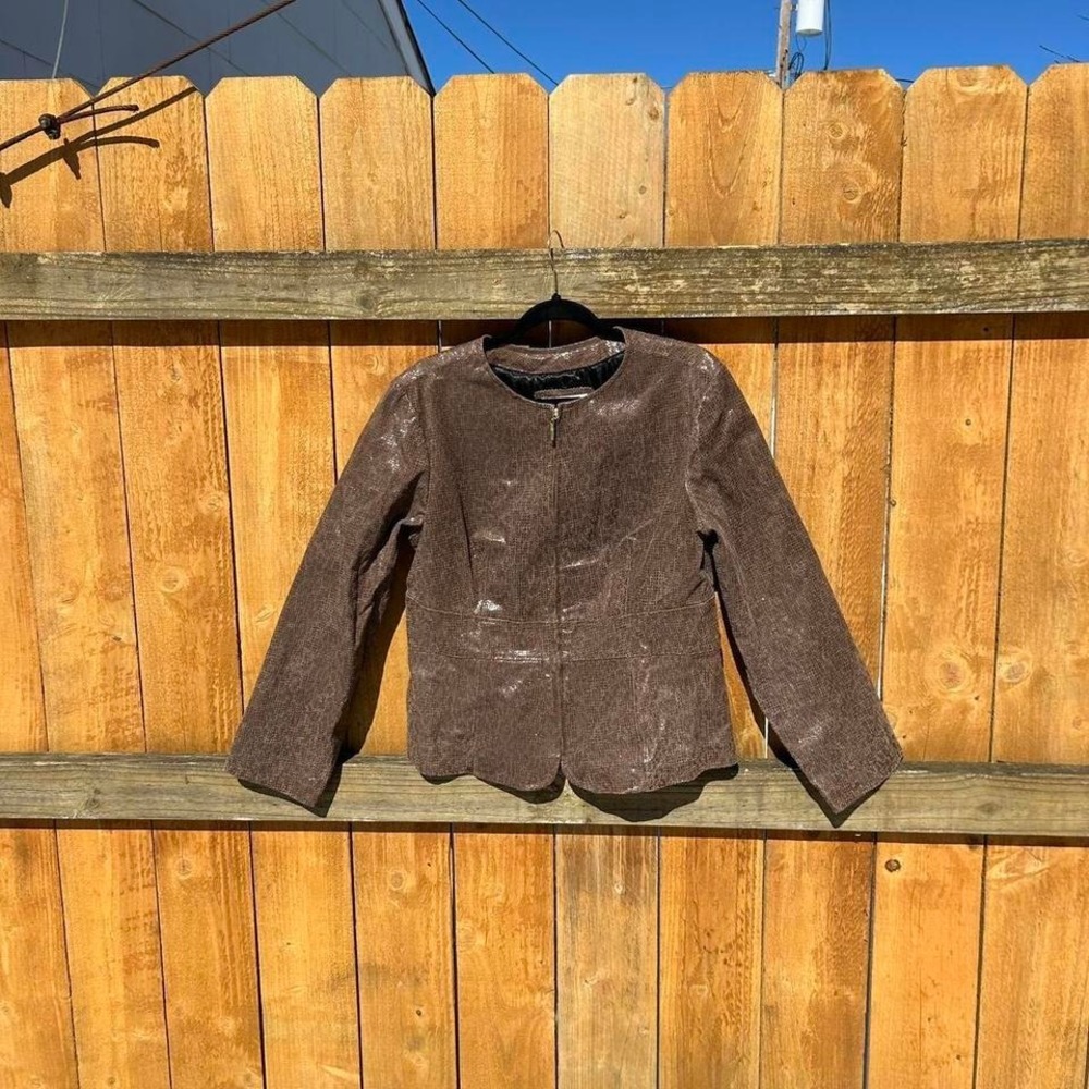 Vintage‎ animal print leather jacket Tria size large holo fall whimsy eclectic